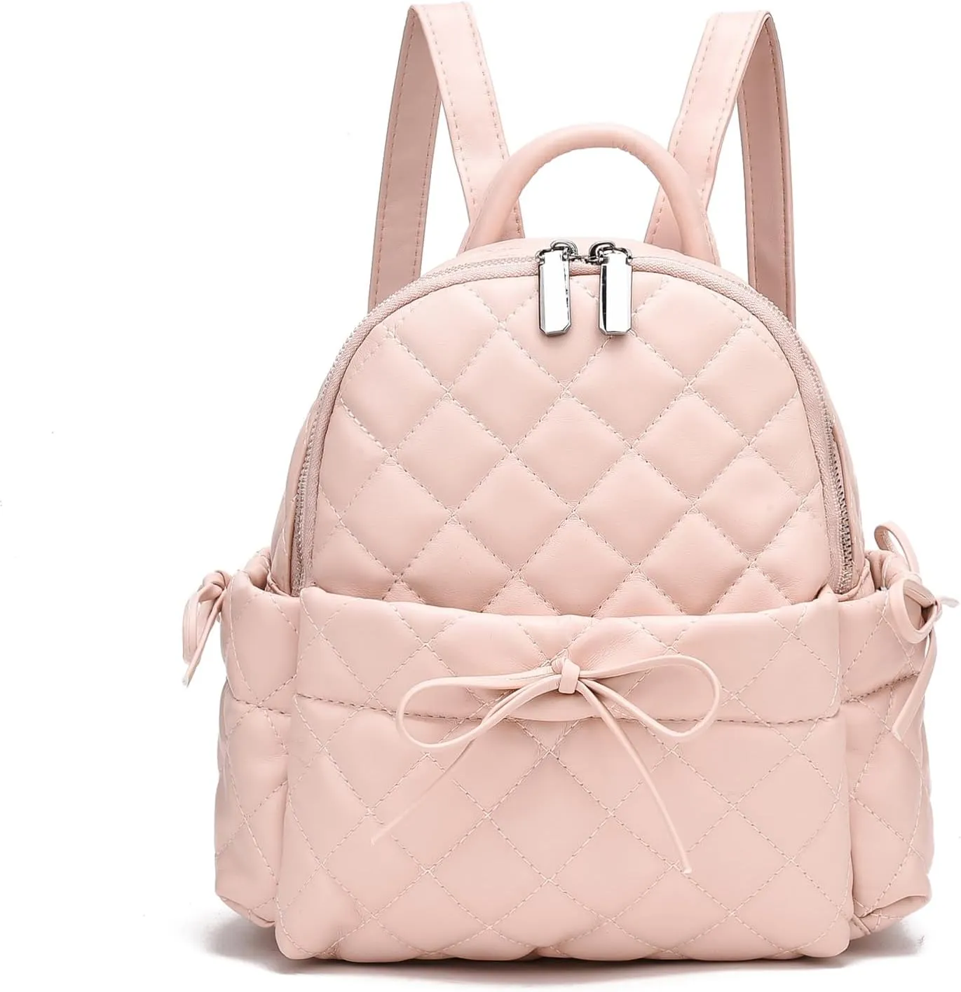 IHAYNER Mini Quilted Leather Backpack - Bowknot Small Ladies Travel Purse and Shoulder Bag - Pink