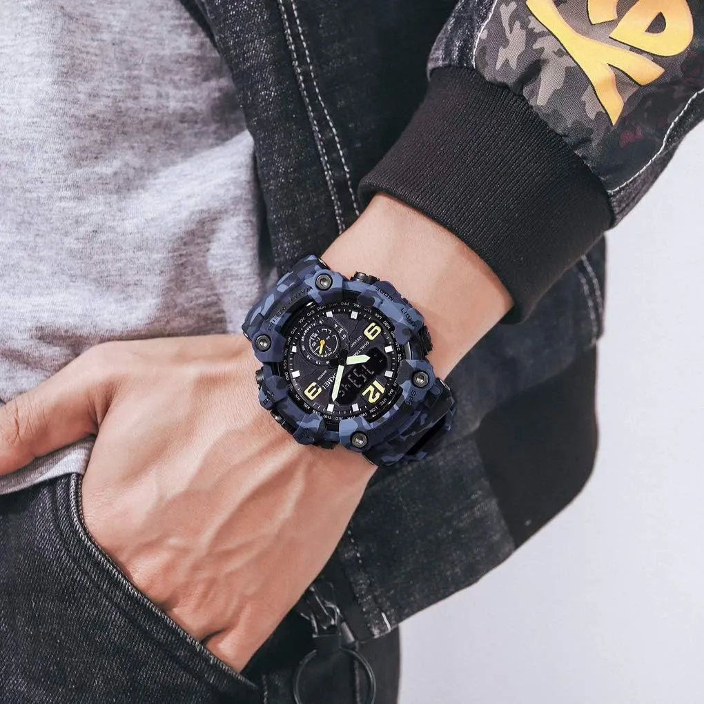 IJAHWRS Men's Camouflage Watch, Large Face Multifunctional Waterproof Shockproof Sports Watch for Men