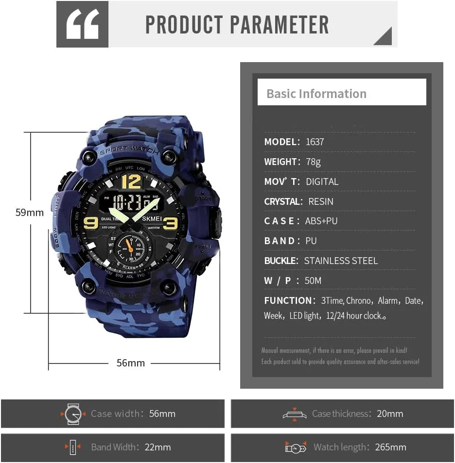 IJAHWRS Men's Camouflage Watch, Large Face Multifunctional Waterproof Shockproof Sports Watch for Men