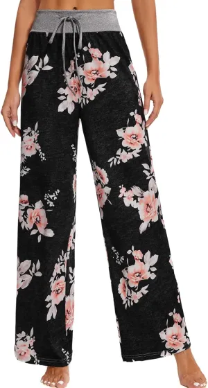 iniber Women's Comfy Pajama Pants Casual Lounge Pant Wide Leg Palazzo Stretch Drawstring Bottoms
