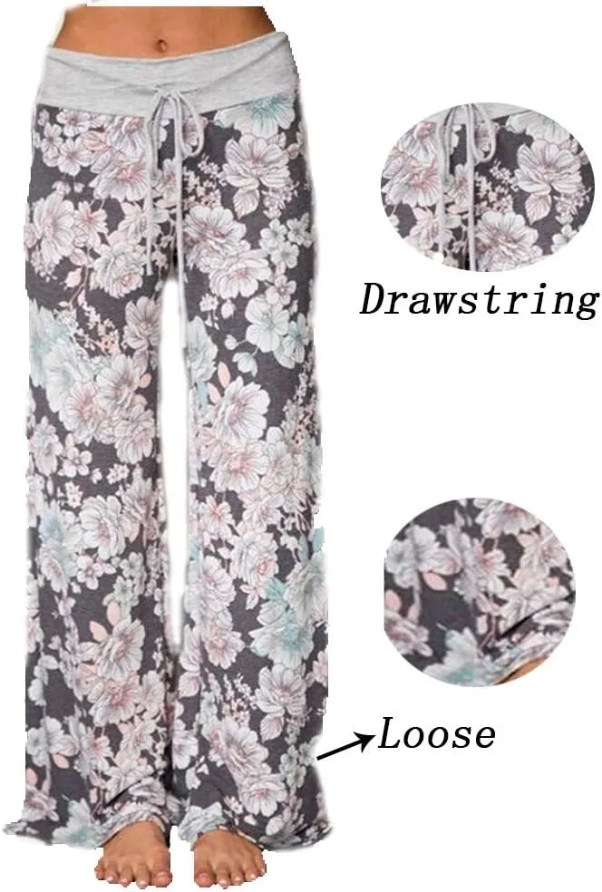 iniber Women's Comfy Pajama Pants Casual Lounge Pant Wide Leg Palazzo Stretch Drawstring Bottoms