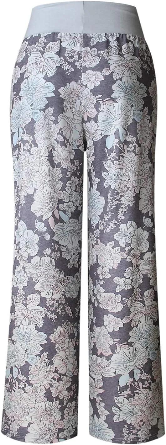 iniber Women's Comfy Pajama Pants Casual Lounge Pant Wide Leg Palazzo Stretch Drawstring Bottoms