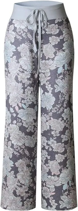 iniber Women's Comfy Pajama Pants Casual Lounge Pant Wide Leg Palazzo Stretch Drawstring Bottoms