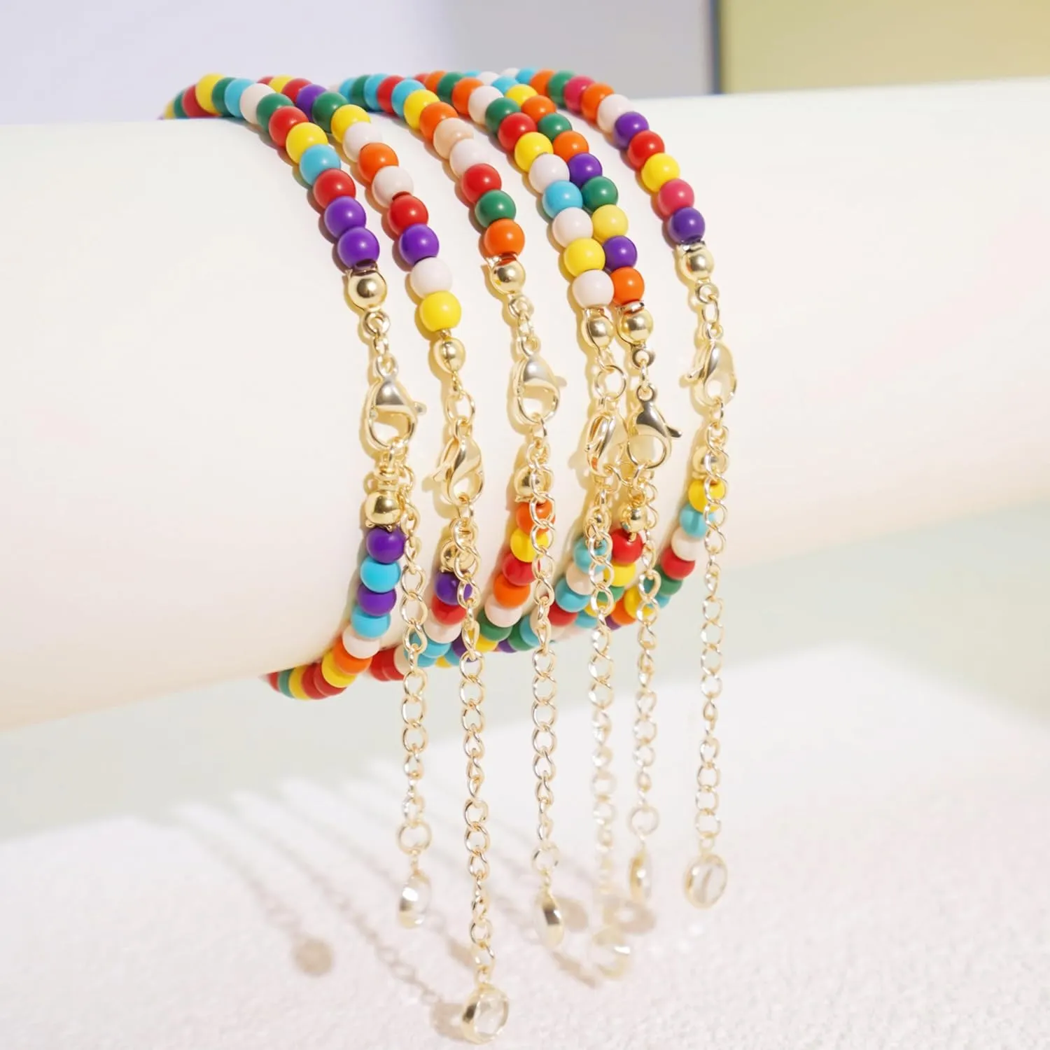 Initial Ankle Bracelets for Women - Cute Heart Charm Anklets, 14K Gold Plated Letter Colorful Beads Anklet | Summer Beach Trendy Jewelry | 2025 Personalized Birthday Gifts for Her