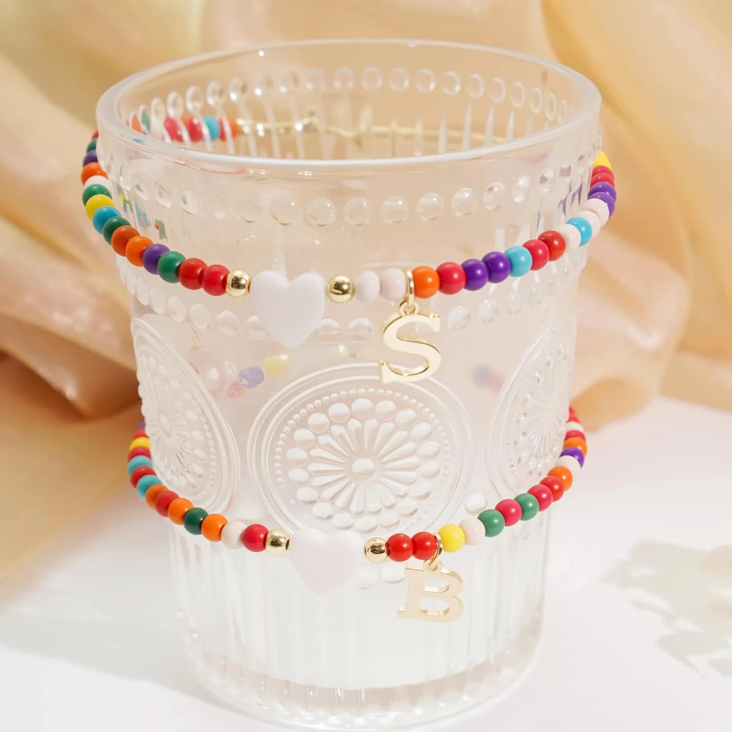 Initial Ankle Bracelets for Women - Cute Heart Charm Anklets, 14K Gold Plated Letter Colorful Beads Anklet | Summer Beach Trendy Jewelry | 2025 Personalized Birthday Gifts for Her