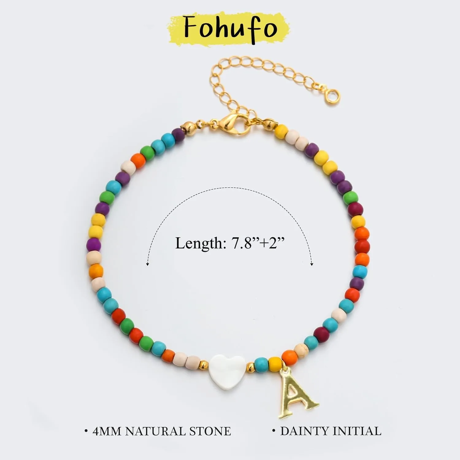 Initial Ankle Bracelets for Women - Cute Heart Charm Anklets, 14K Gold Plated Letter Colorful Beads Anklet | Summer Beach Trendy Jewelry | 2025 Personalized Birthday Gifts for Her