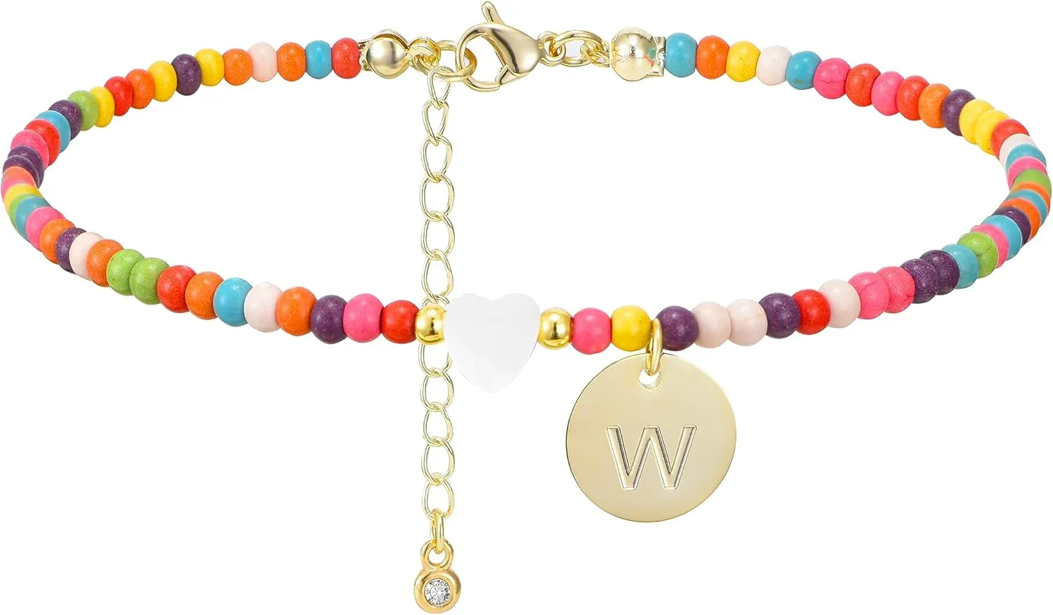 Initial Anklets for Women Handmade Beaded Ankle Bracelets 14K Gold Letter Initial Heart Anklet Boho Colorful Beads Ankle Bracelets Summer Beach Foot Jewelry Gift