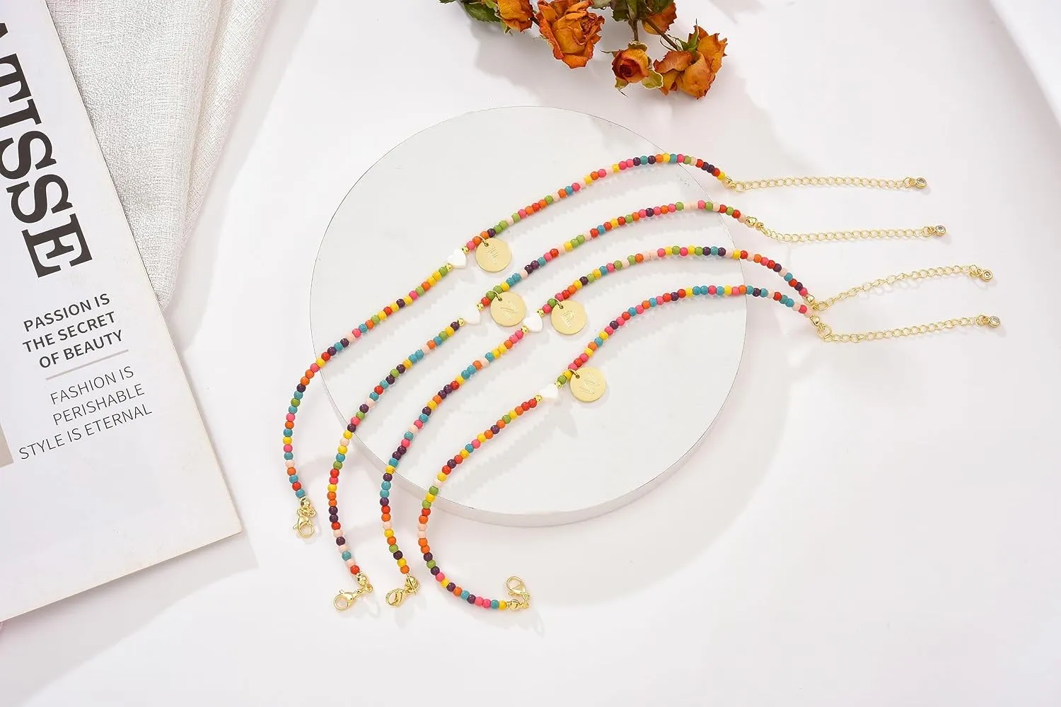 Initial Anklets for Women Handmade Beaded Ankle Bracelets 14K Gold Letter Initial Heart Anklet Boho Colorful Beads Ankle Bracelets Summer Beach Foot Jewelry Gift