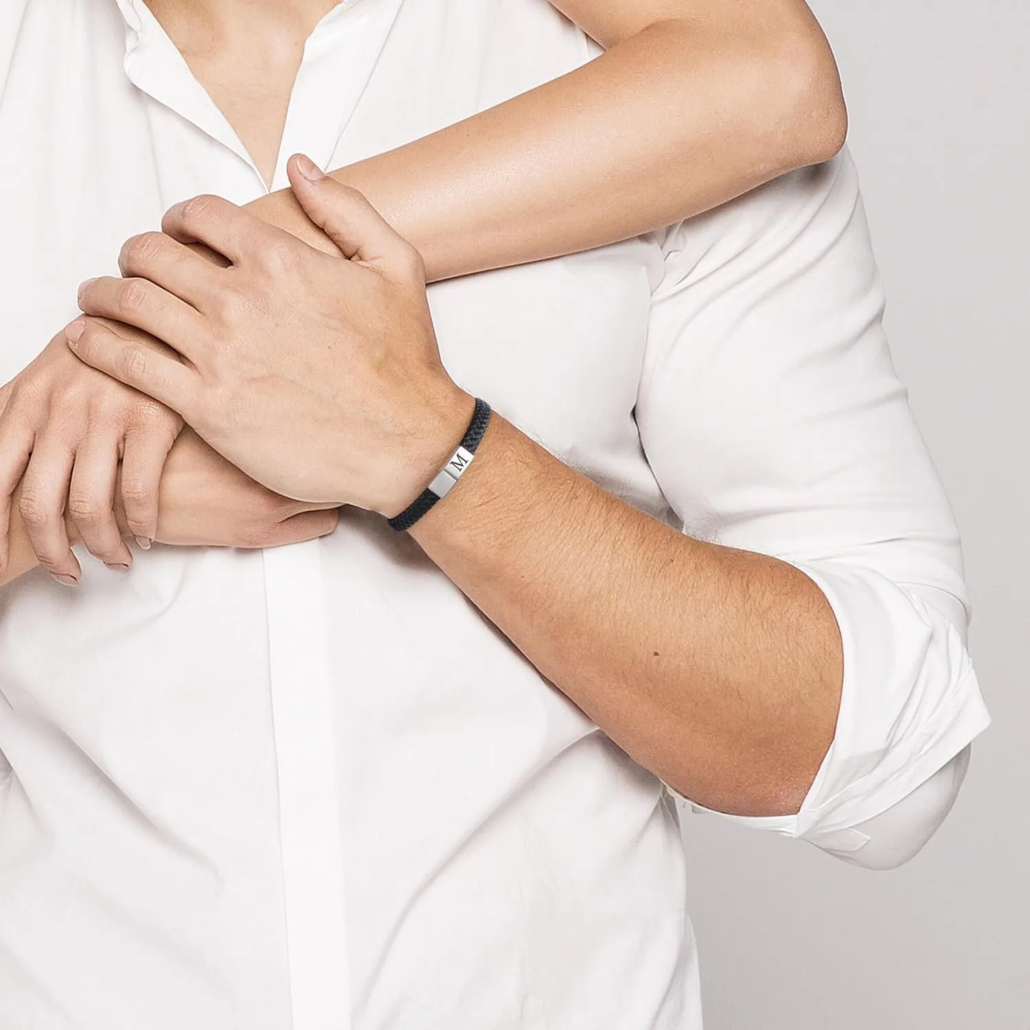 Initial Leather Bracelet for Men - Premium Genuine Leather Adjustable Stainless Steel Magnetic Clasp Mens Initial Bracelet, Unique Gifts for Men Husband Dad Son