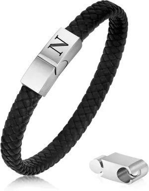 Initial Leather Bracelet for Men - Premium Genuine Leather Adjustable Stainless Steel Magnetic Clasp Mens Initial Bracelet, Unique Gifts for Men Husband Dad Son