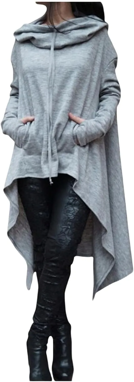 Irregular Hem Hoodie Women Oversized Long Hooded Pullover Sweatshirt Casual Asymmetrical Tops Tunic Fall Fashion