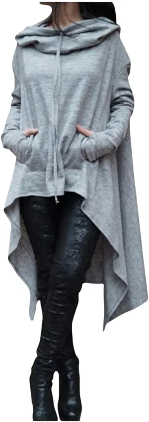 Irregular Hem Hoodie Women Oversized Long Hooded Pullover Sweatshirt Casual Asymmetrical Tops Tunic Fall Fashion