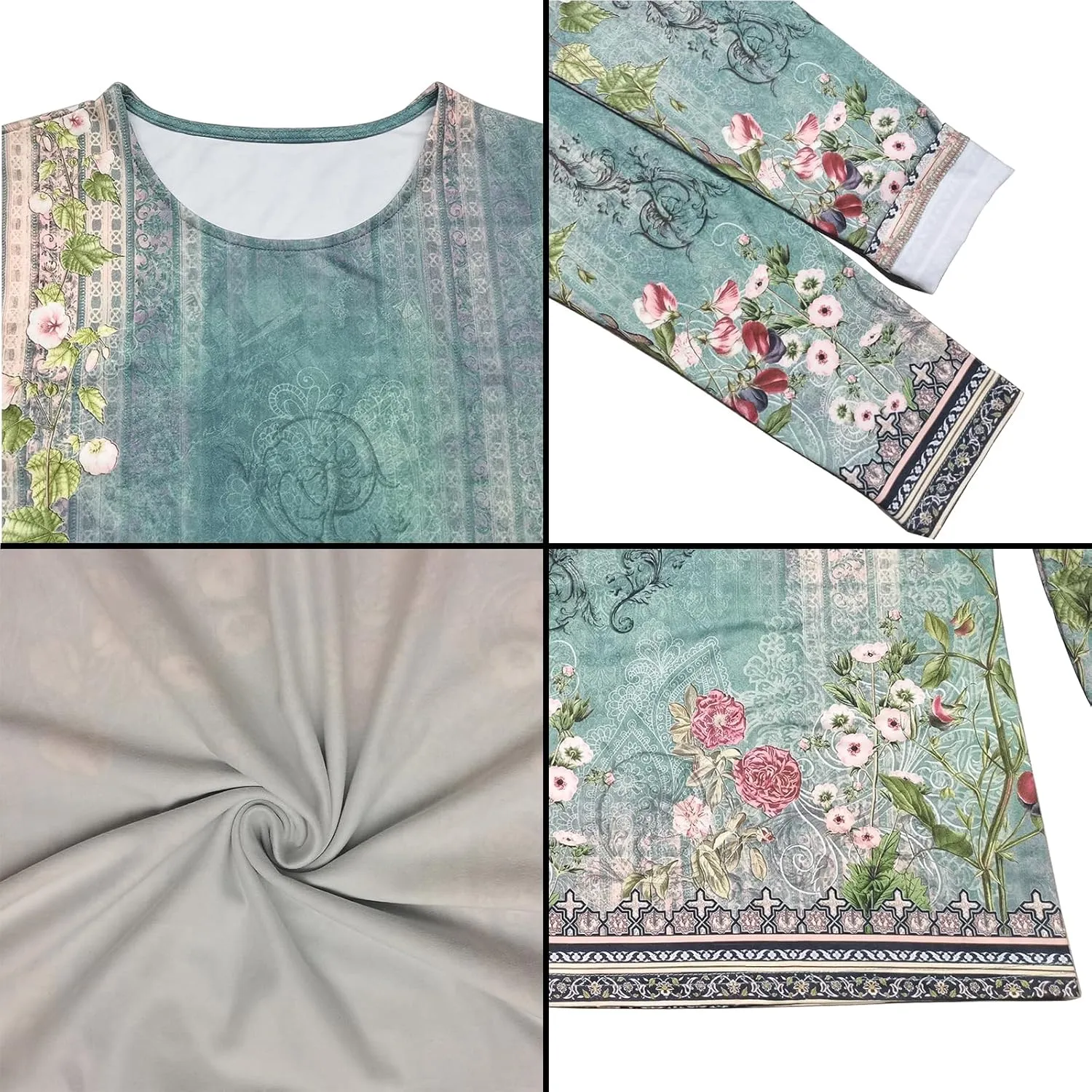 IWOLLENCE Women's Casual Vintage Western Printed Long Sleeve Crewneck Tops Floral Graphic Tee Shirt