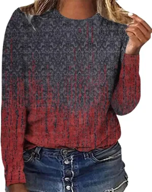 IWOLLENCE Women's Casual Vintage Western Printed Long Sleeve Crewneck Tops Floral Graphic Tee Shirt