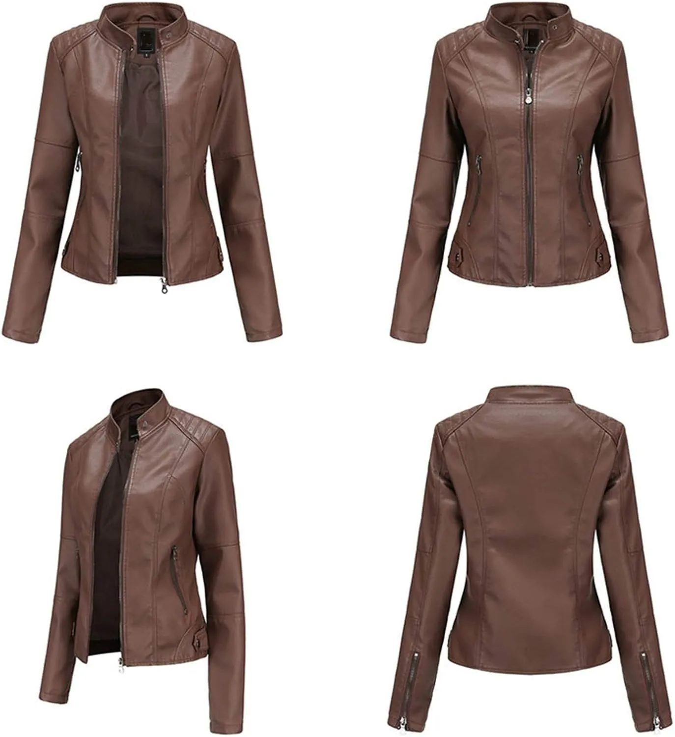 Jacket Slim Solid Women's Color Zipper Leather Stand Up Stitching Women's Coat Womens Winter Jacket Long