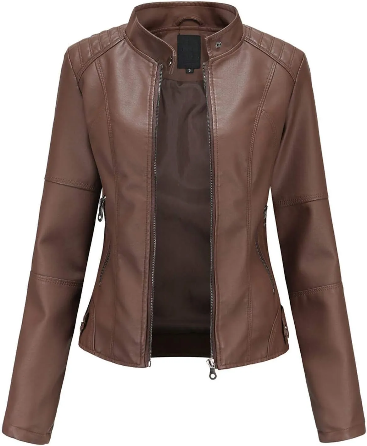 Jacket Slim Solid Women's Color Zipper Leather Stand Up Stitching Women's Coat Womens Winter Jacket Long