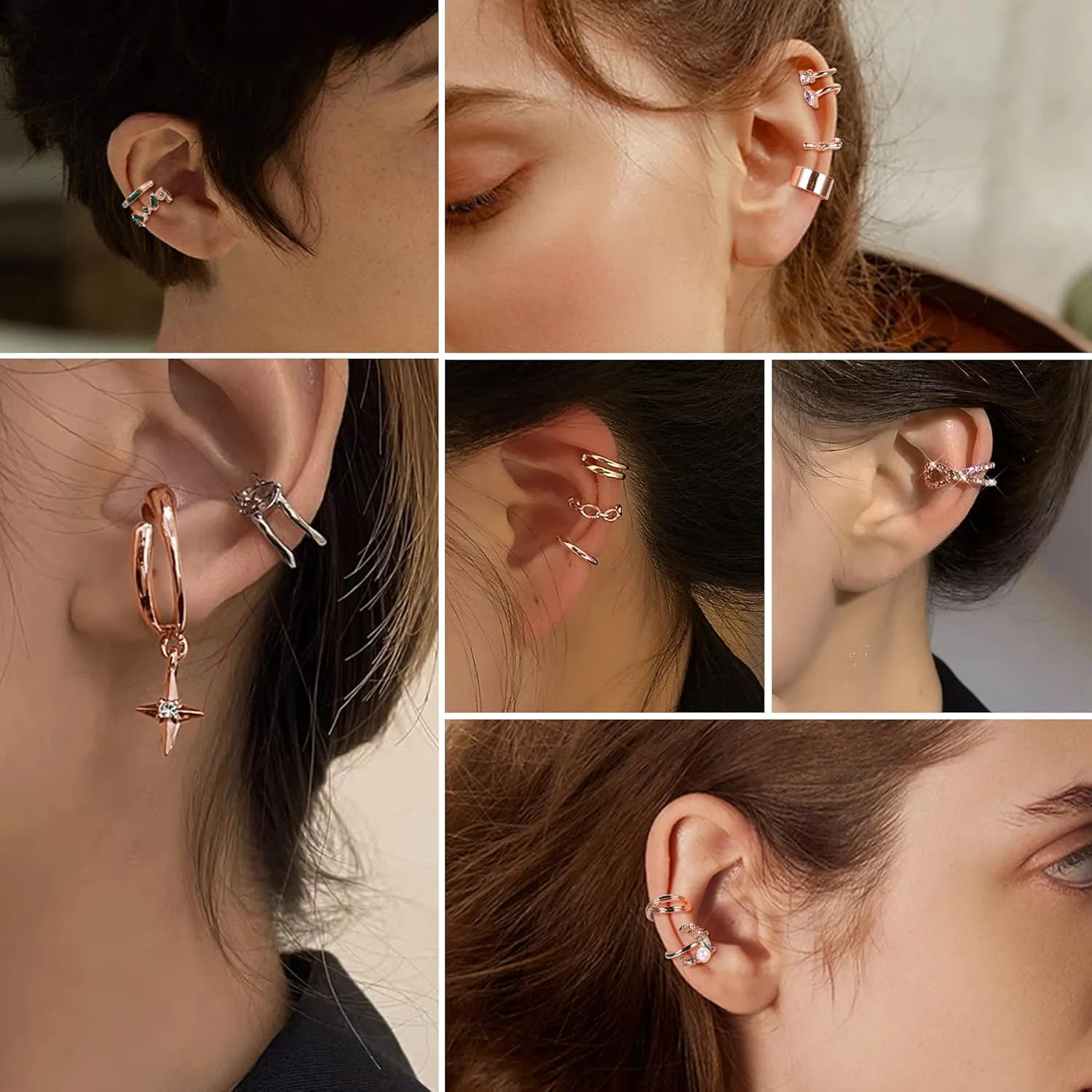 JeryWe 27 Pcs Ear Cuffs for Women Non Piercing, 14K Real Gold Plated Clip On Earrings CZ Cartilage Ear Cuff Earrings for Women Fake Piercing Earrings Ear Clips