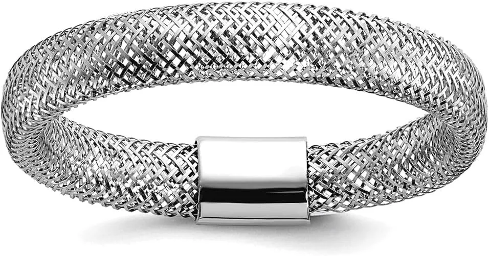 JewelryWeb 3.5mm 14k With White Rhodium Plating Polished Mesh Stretch Ring Band Style-Ring for Women