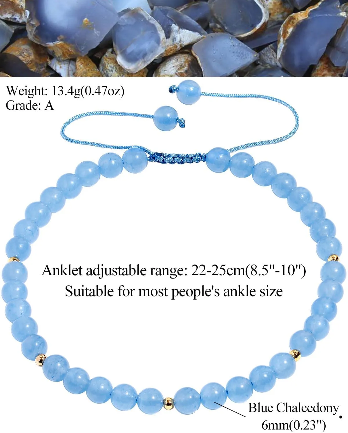 Jewever 6mm Reiki Semi-Precious Gemstones and Crystals Beaded Anklet Spiritual Energy Ankle Bracelets for Women