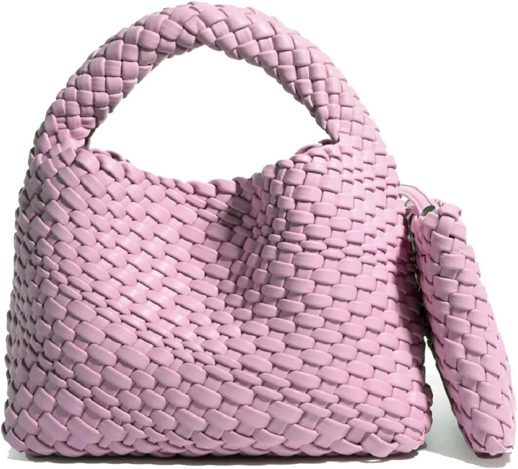 JINMANXUE Fashion Handbag for Women, Woven Tote Bucket Composite Bag, Knitting Chain Crossbody Shoulder Purse