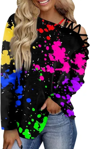 JJHAEVDY Oversized Sweatshirt for Women Printing Off Shoulder Long Shirts Long Sleeve Flat Neck Outfits Comfy Sweatshirts