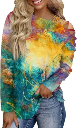 JJHAEVDY Oversized Sweatshirt for Women Printing Off Shoulder Long Shirts Long Sleeve Flat Neck Outfits Comfy Sweatshirts