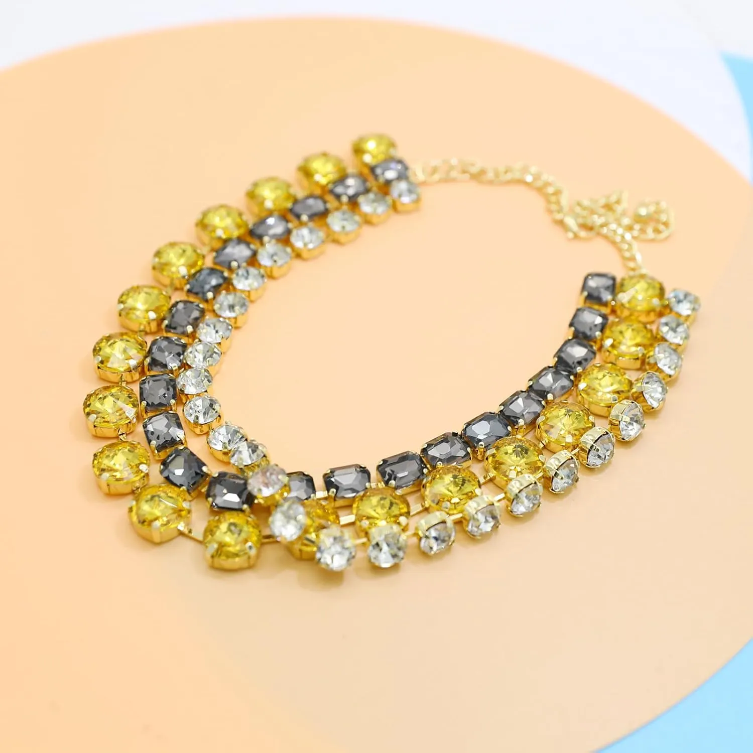 JNF Chunky Colorful Crystal Rhinestone Choker Collar Necklace for Women Twisted 3 Strand Statement Necklace Trendy Sparkly Gold Neck Chain Wedding Bridal Jewelry