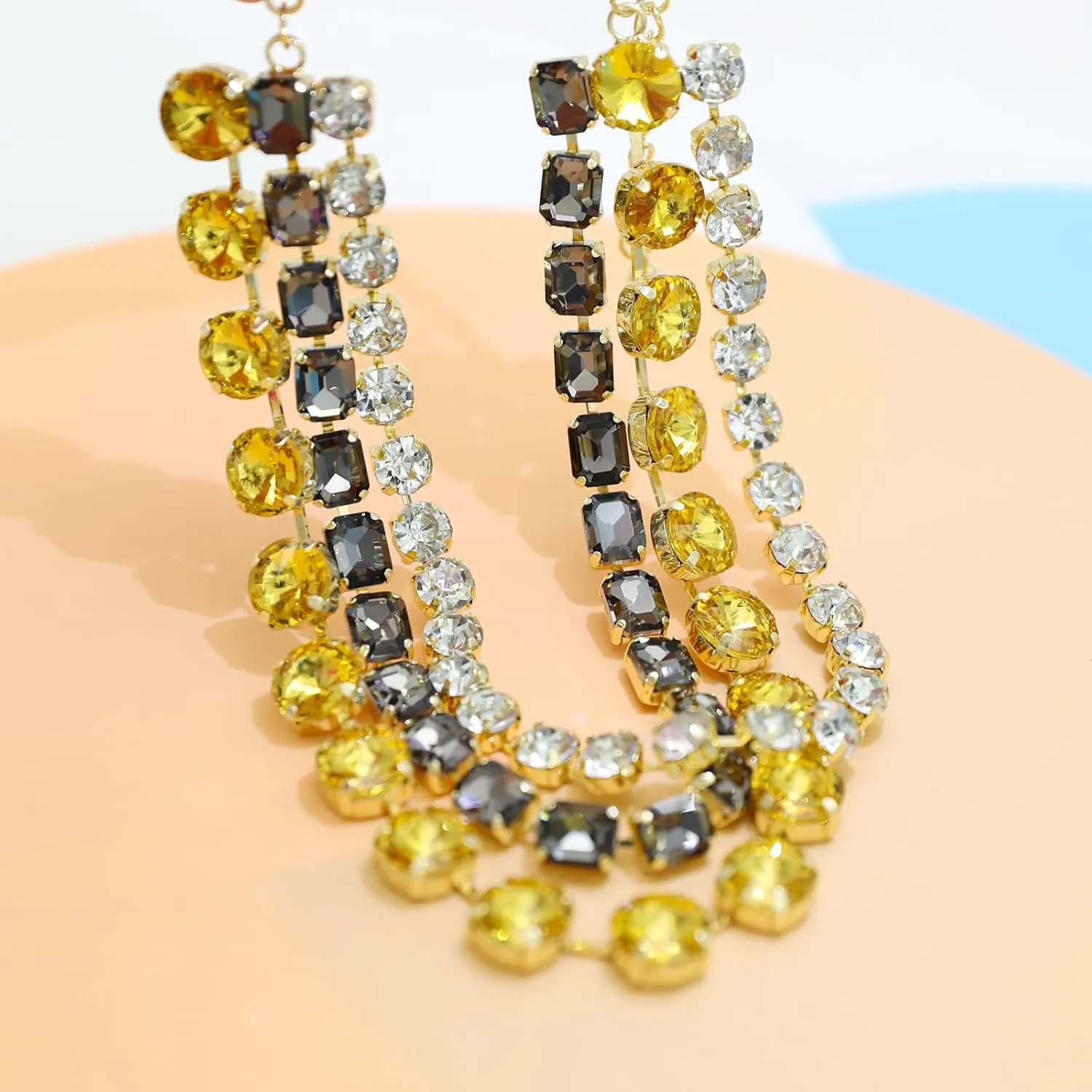 JNF Chunky Colorful Crystal Rhinestone Choker Collar Necklace for Women Twisted 3 Strand Statement Necklace Trendy Sparkly Gold Neck Chain Wedding Bridal Jewelry