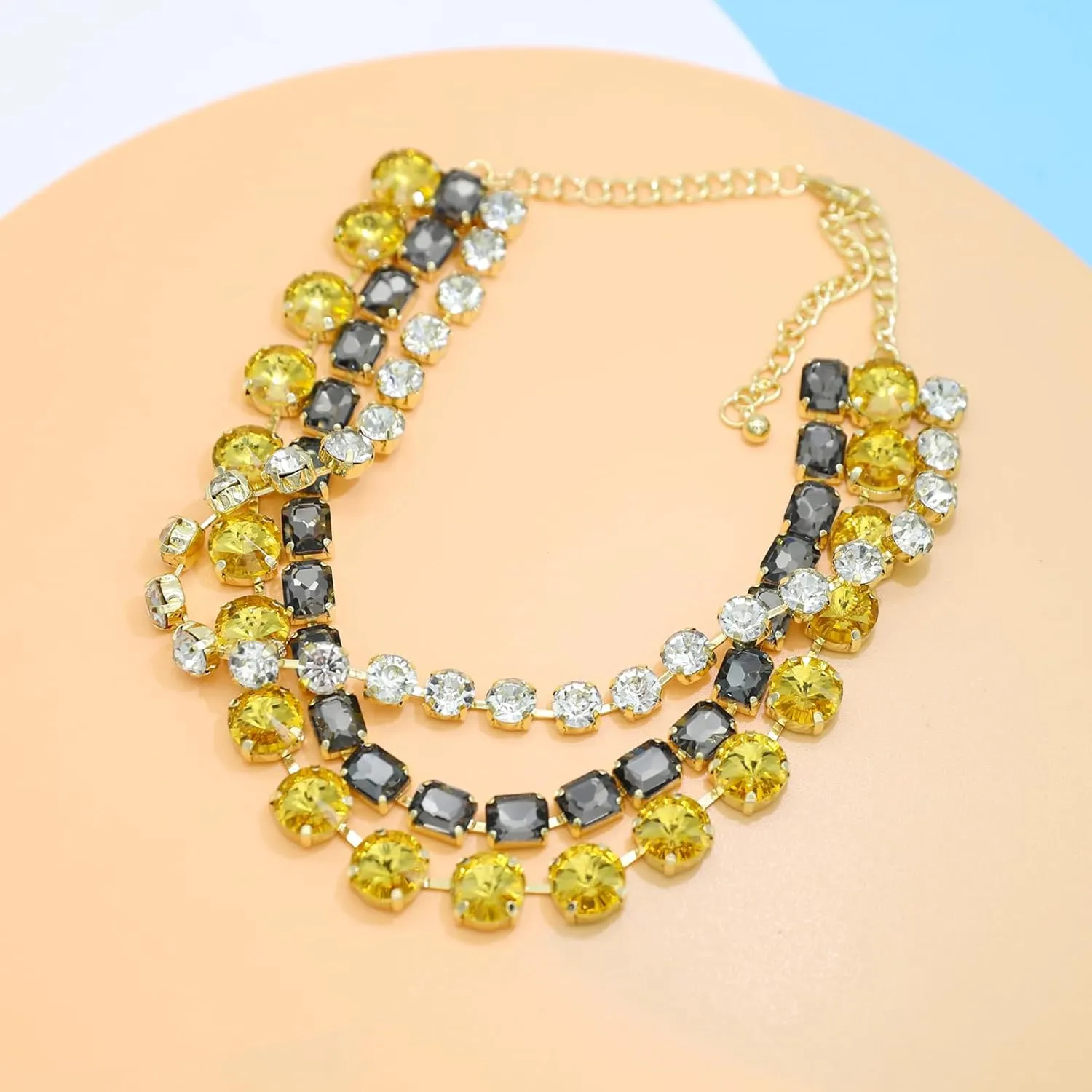 JNF Chunky Colorful Crystal Rhinestone Choker Collar Necklace for Women Twisted 3 Strand Statement Necklace Trendy Sparkly Gold Neck Chain Wedding Bridal Jewelry