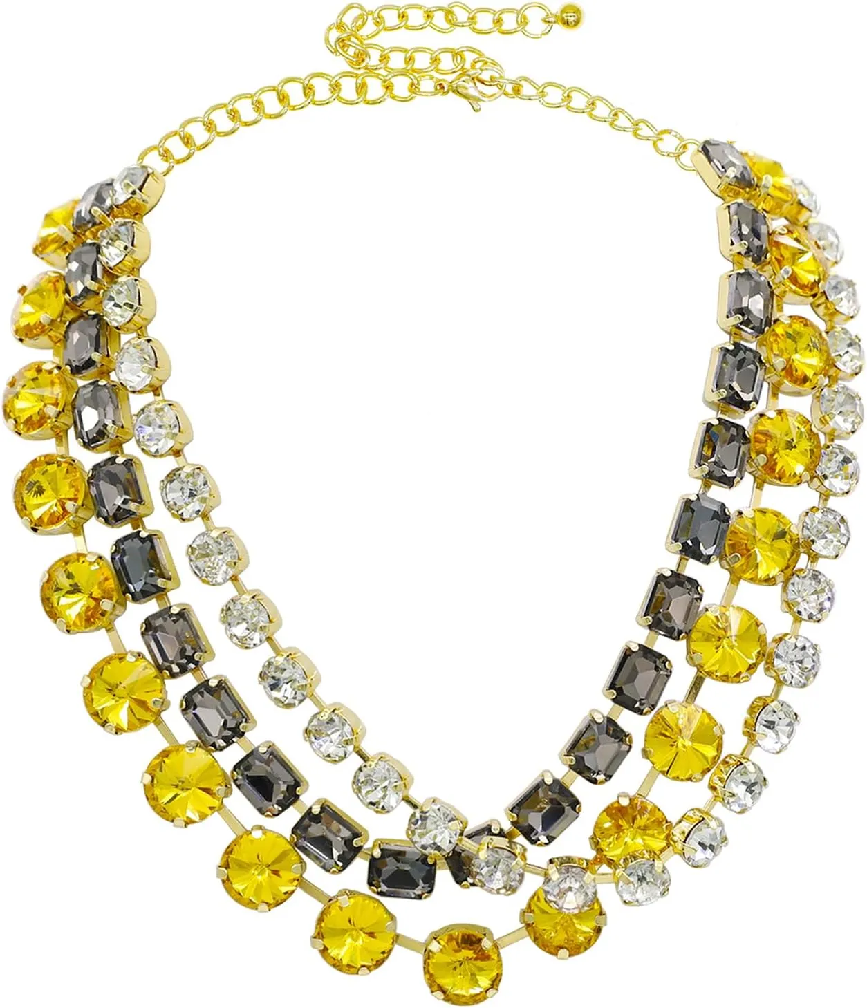 JNF Chunky Colorful Crystal Rhinestone Choker Collar Necklace for Women Twisted 3 Strand Statement Necklace Trendy Sparkly Gold Neck Chain Wedding Bridal Jewelry