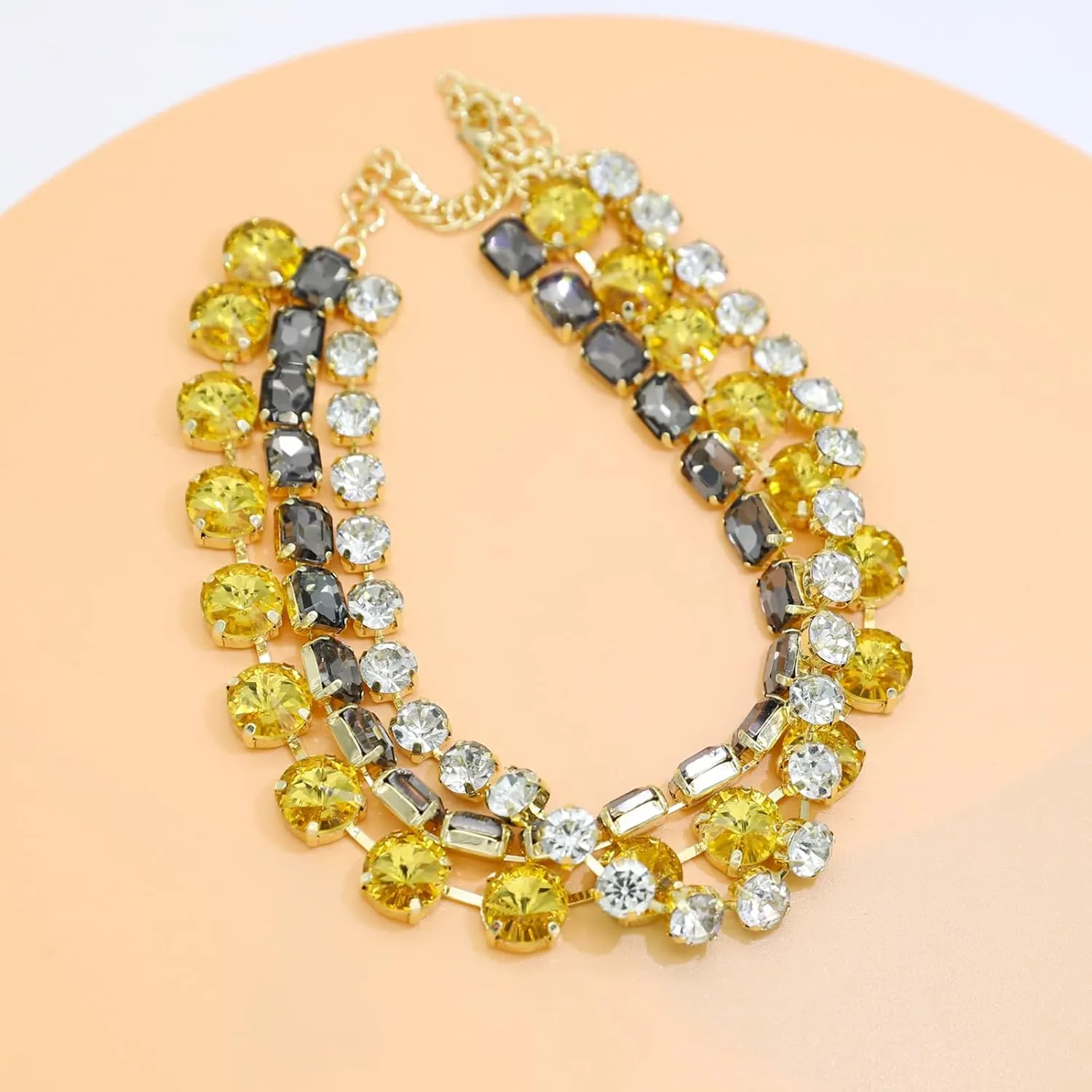 JNF Chunky Colorful Crystal Rhinestone Choker Collar Necklace for Women Twisted 3 Strand Statement Necklace Trendy Sparkly Gold Neck Chain Wedding Bridal Jewelry