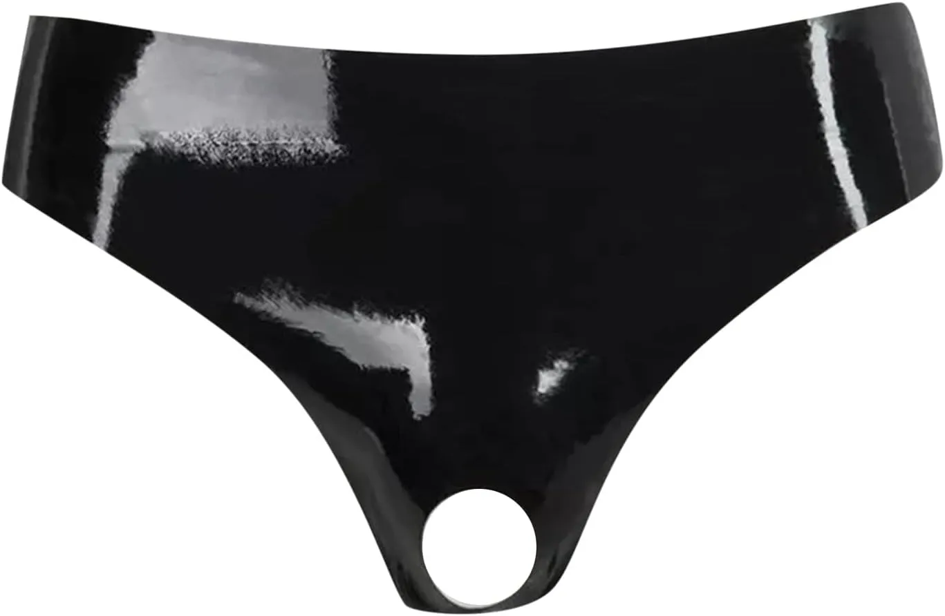Jockstraps for Men Leather Low Rise Open Front Briefs Cut Out Wetlook Erotic Stretchy Lingerie Underpants Underwear