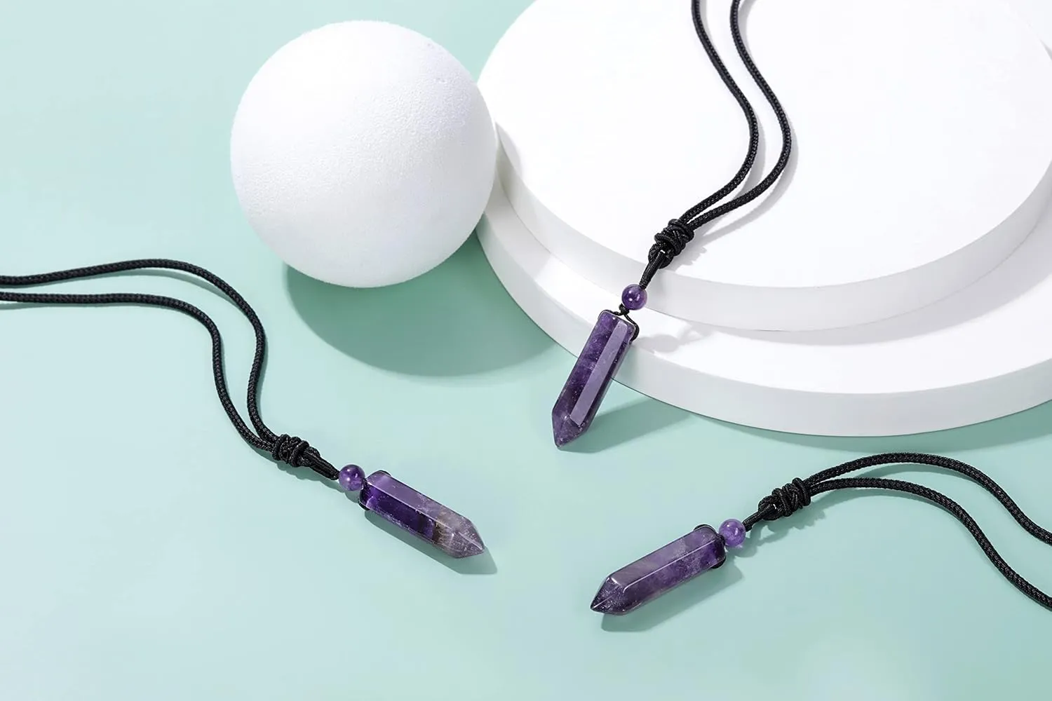 Jovivi 2pcs Crystal Necklaces for Men Women Handmade Adjustable Rope Natural Amethyst Black Obsidian Hexagonal Point Healing Crystal Stone Pendant Necklaces Quartz Gemstone Jewelry Protection