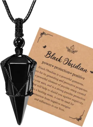 Jovivi Healing Crystals Necklace for Men Women Adjustable Rope Natural Stone Hexagonal Prism Pointed Crystal Pendant Necklaces Gemstone Jewelry