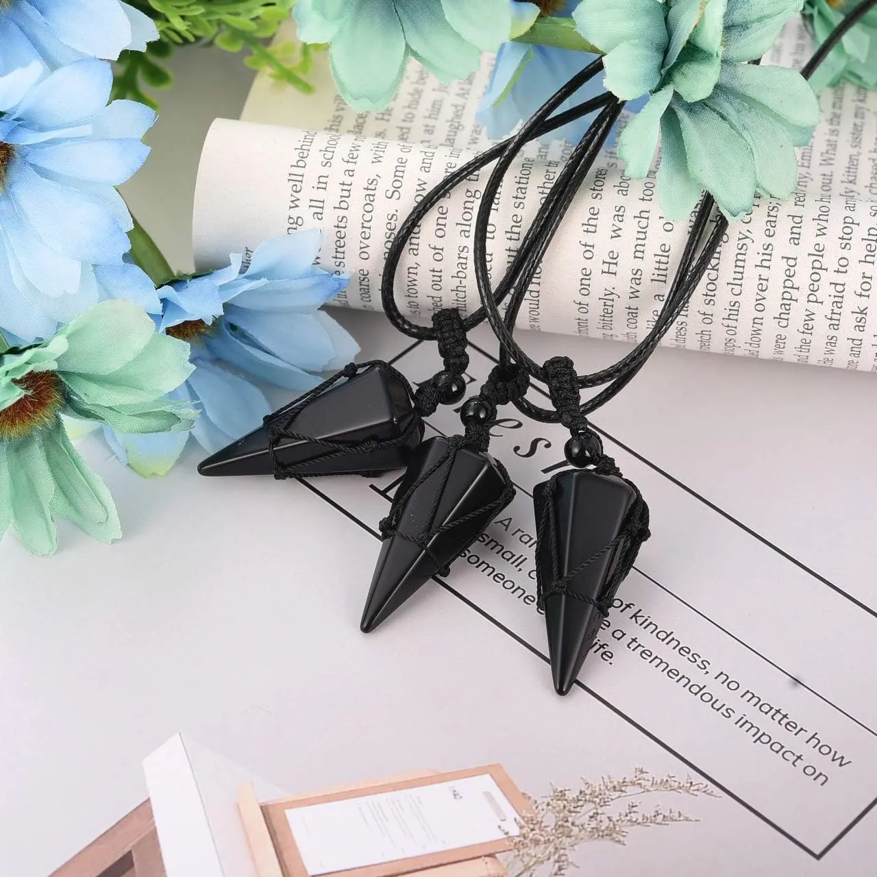 Jovivi Healing Crystals Necklace for Men Women Adjustable Rope Natural Stone Hexagonal Prism Pointed Crystal Pendant Necklaces Gemstone Jewelry