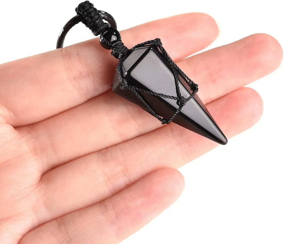 Jovivi Healing Crystals Necklace for Men Women Adjustable Rope Natural Stone Hexagonal Prism Pointed Crystal Pendant Necklaces Gemstone Jewelry