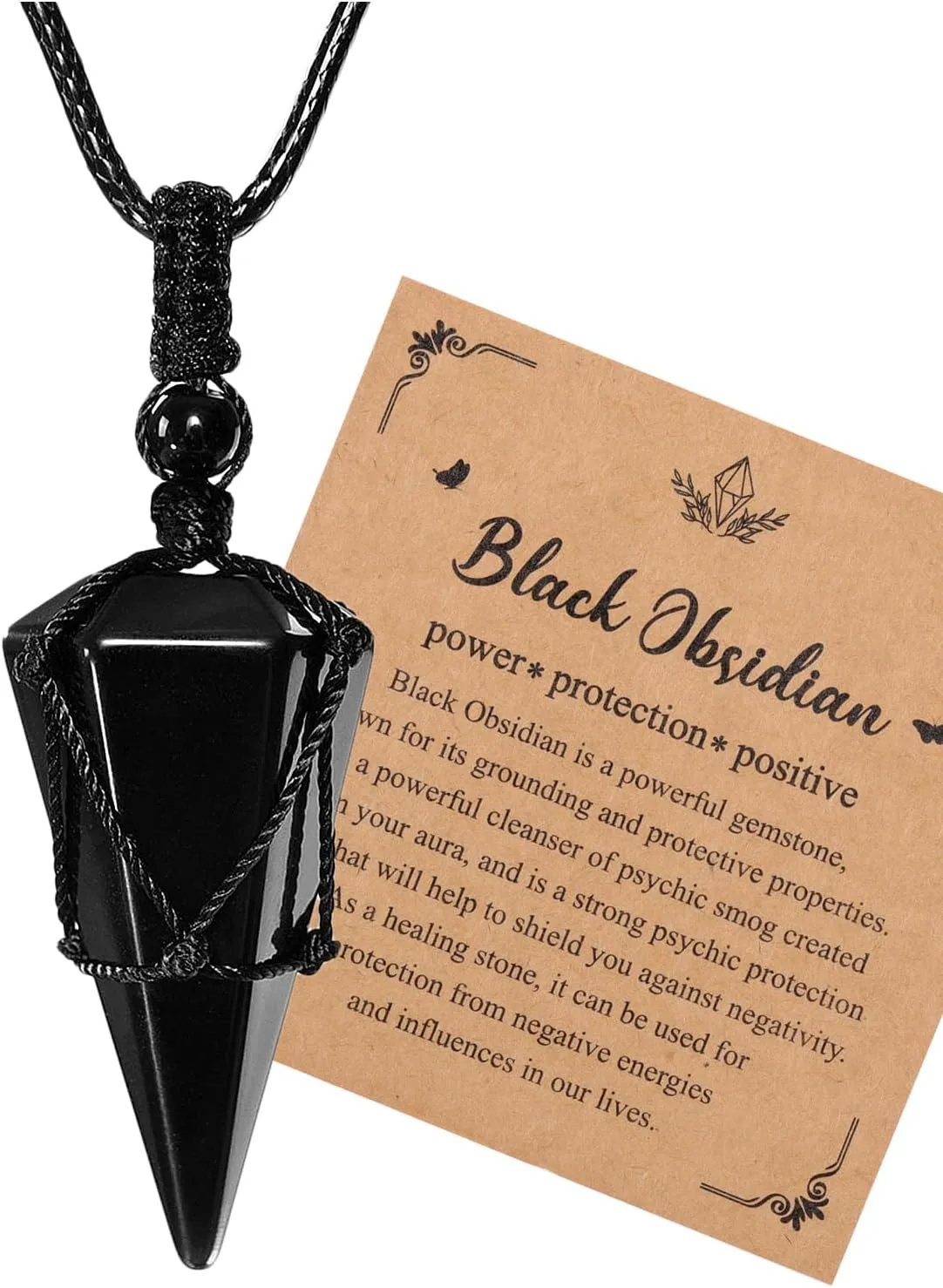 Jovivi Healing Crystals Necklace for Men Women Adjustable Rope Natural Stone Hexagonal Prism Pointed Crystal Pendant Necklaces Gemstone Jewelry