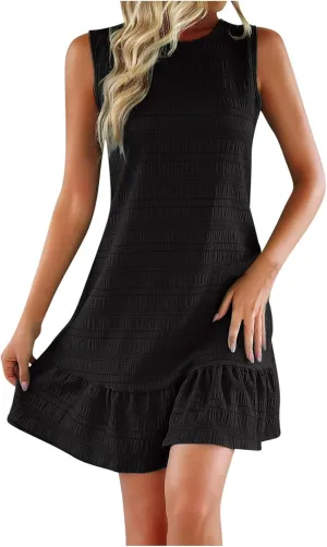 jsaierl Summer Dresses for Women 2025 Ruffle Mini Dress Casual Sleeveless Tank Dress Beach Dress Boho Vacation Dress Sundress