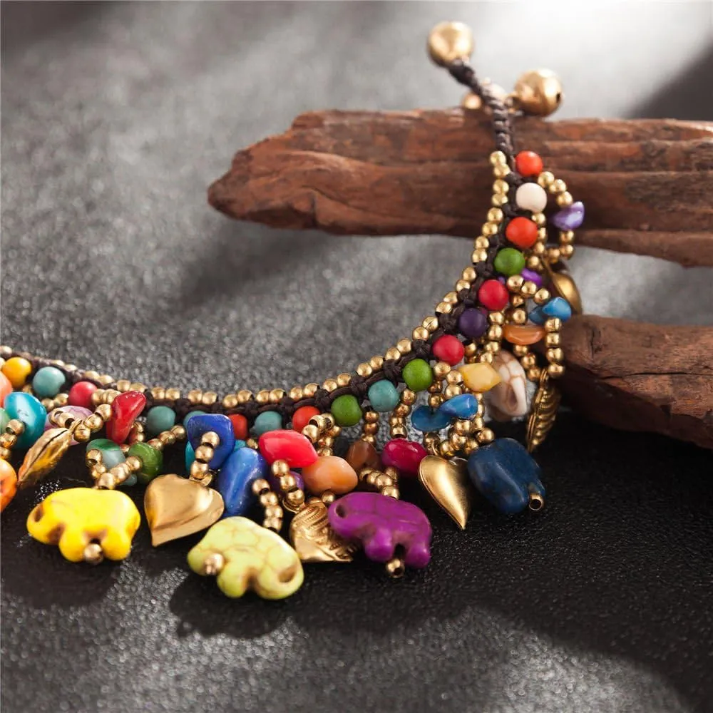 kelistom Bohemian Ankle Bracelets for Women Teen Girls, Handmade Natural Stone Beaded Chain Anklet