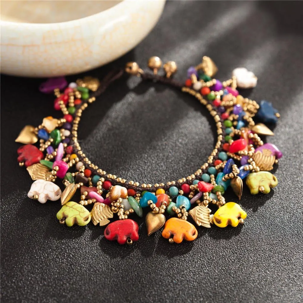 kelistom Bohemian Ankle Bracelets for Women Teen Girls, Handmade Natural Stone Beaded Chain Anklet