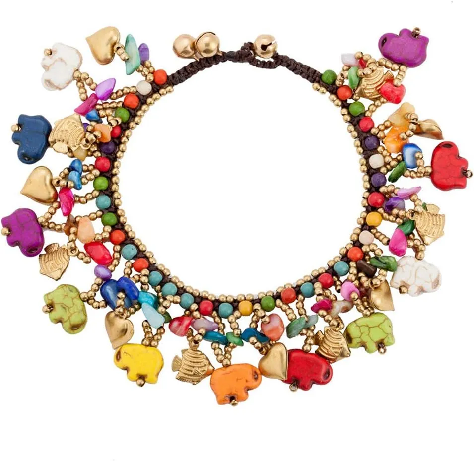 kelistom Bohemian Ankle Bracelets for Women Teen Girls, Handmade Natural Stone Beaded Chain Anklet