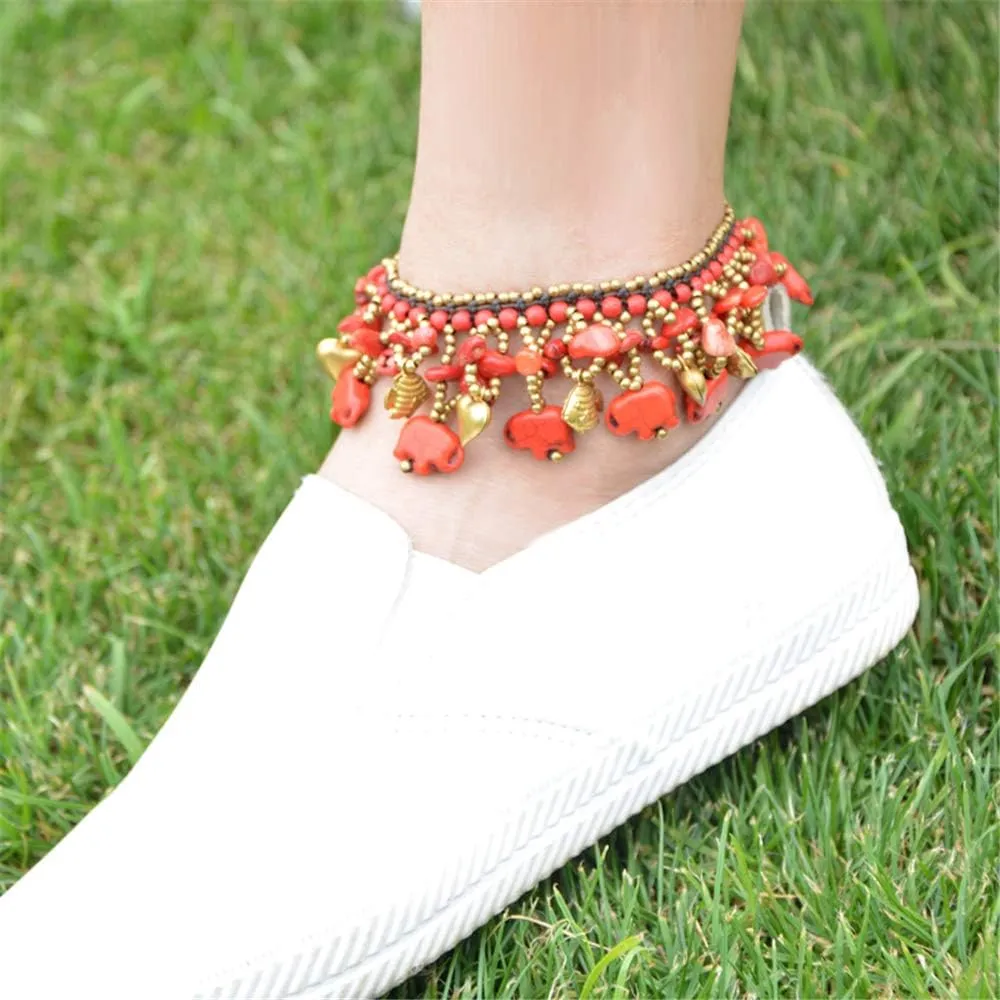 kelistom Bohemian Ankle Bracelets for Women Teen Girls, Handmade Natural Stone Beaded Chain Anklet