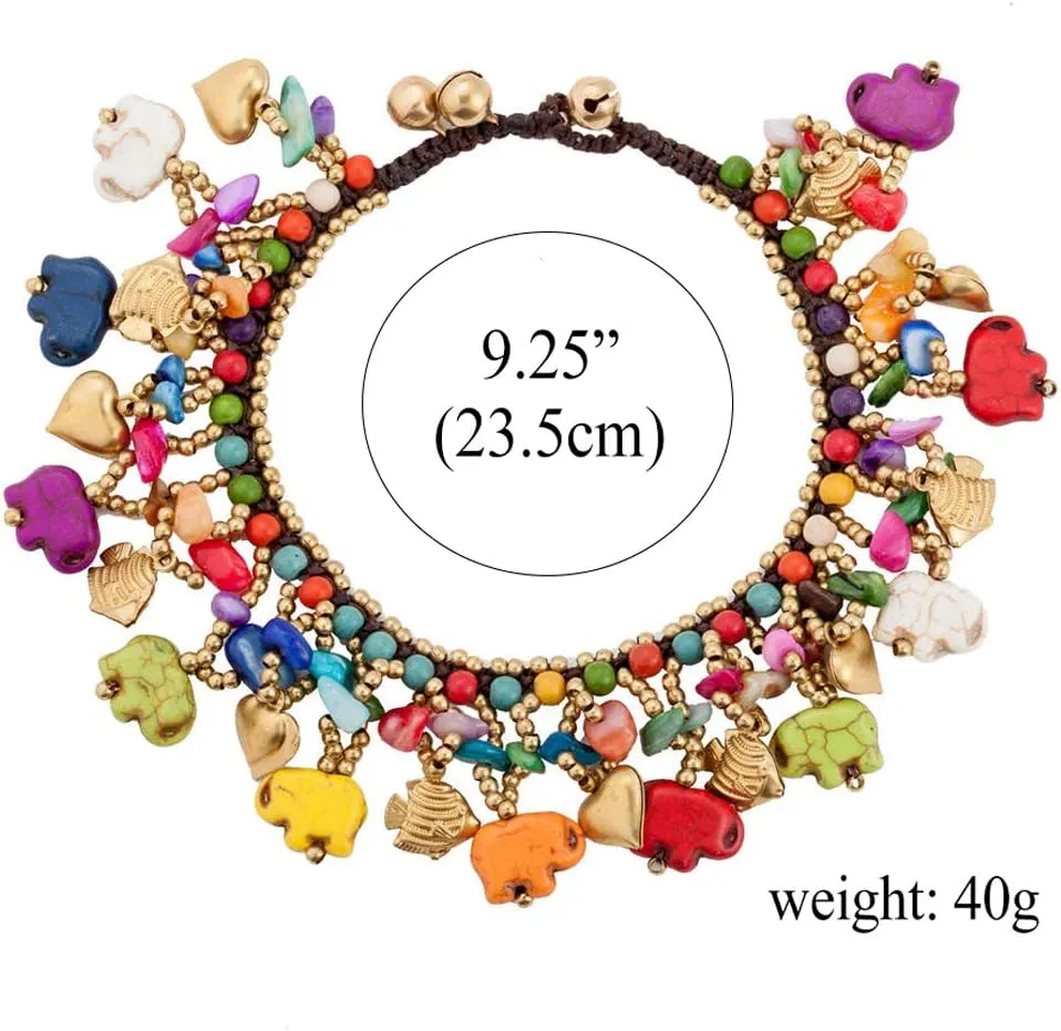kelistom Bohemian Ankle Bracelets for Women Teen Girls, Handmade Natural Stone Beaded Chain Anklet