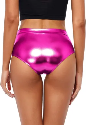 Kepblom Metallic High Waisted Booty Shorts Women's Shiny Cheeky Dance Festival Rave Bottoms