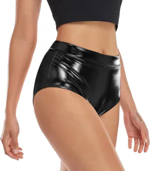 Kepblom Metallic High Waisted Booty Shorts Women's Shiny Cheeky Dance Festival Rave Bottoms
