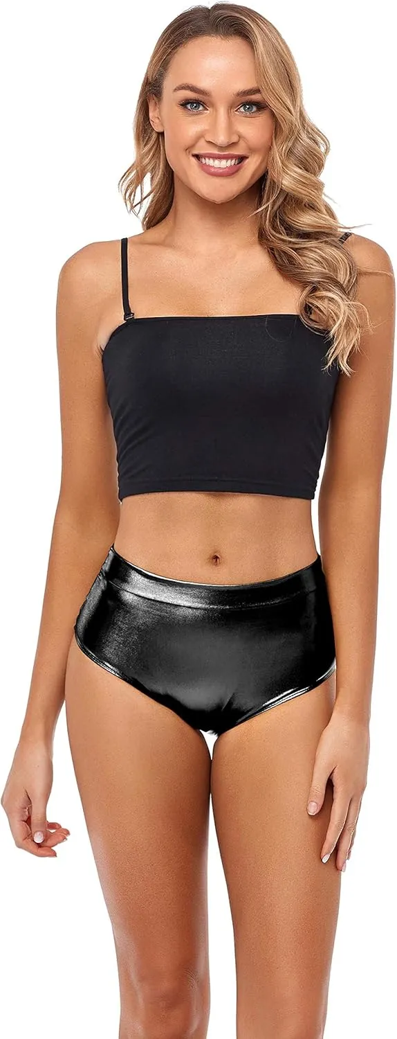 Kepblom Metallic High Waisted Booty Shorts Women's Shiny Cheeky Dance Festival Rave Bottoms