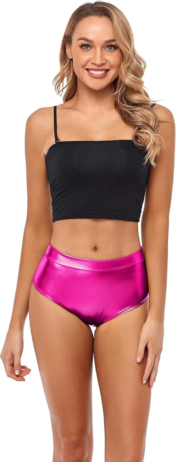 Kepblom Metallic High Waisted Booty Shorts Women's Shiny Cheeky Dance Festival Rave Bottoms