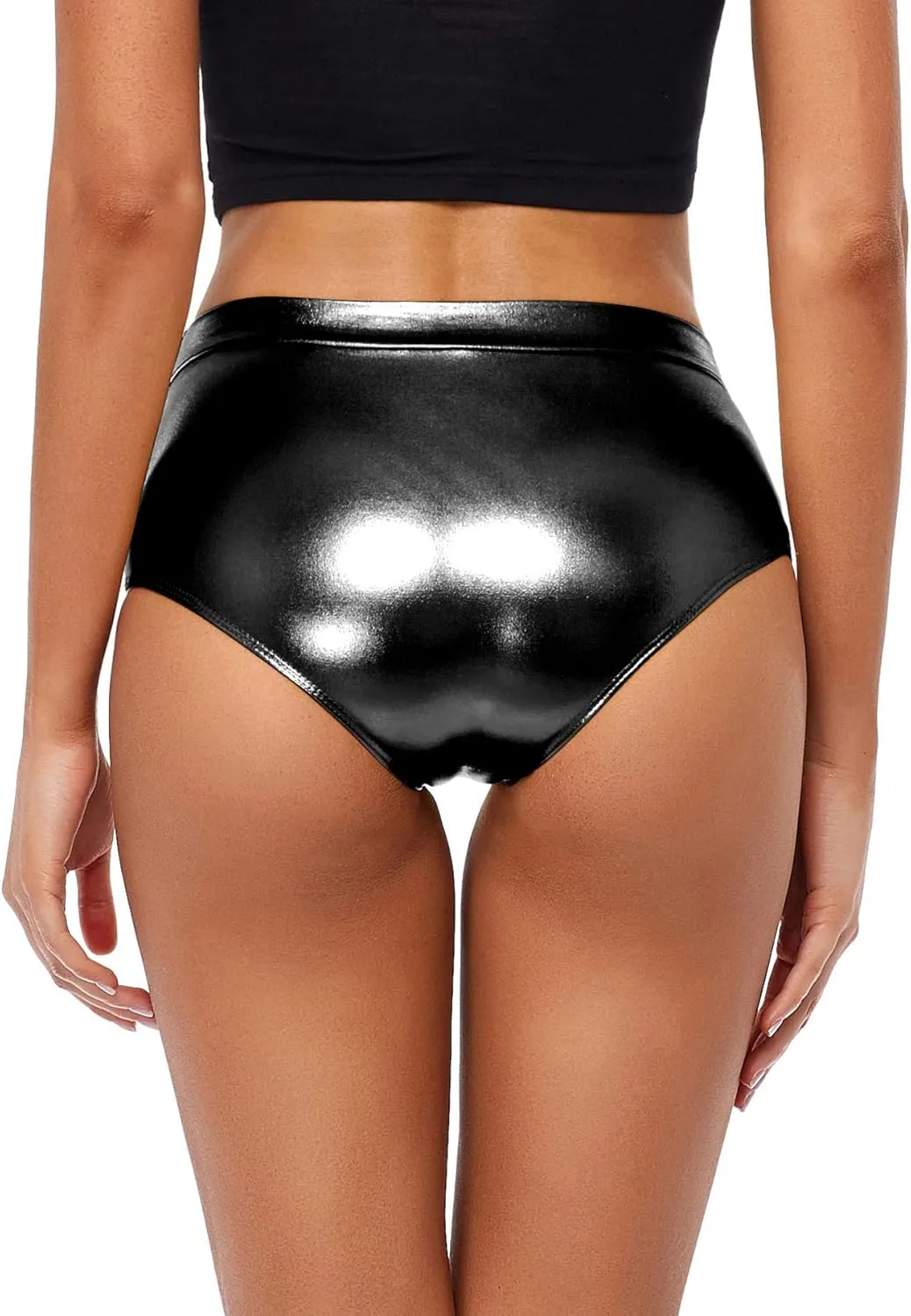 Kepblom Metallic High Waisted Booty Shorts Women's Shiny Cheeky Dance Festival Rave Bottoms