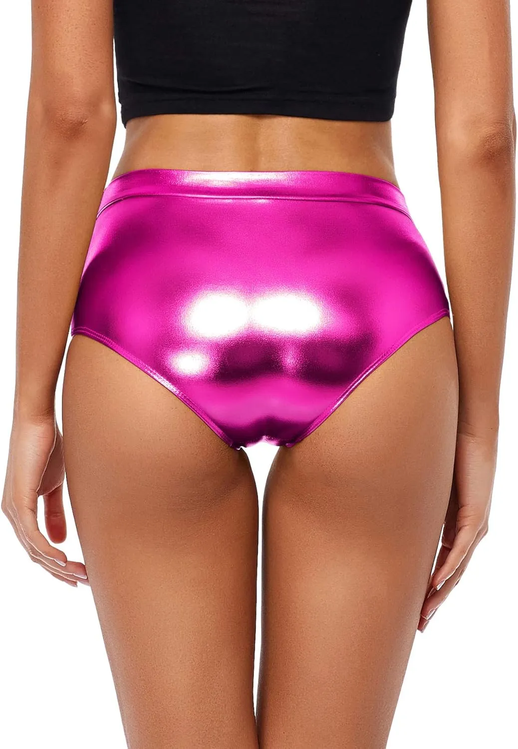Kepblom Metallic High Waisted Booty Shorts Women's Shiny Cheeky Dance Festival Rave Bottoms