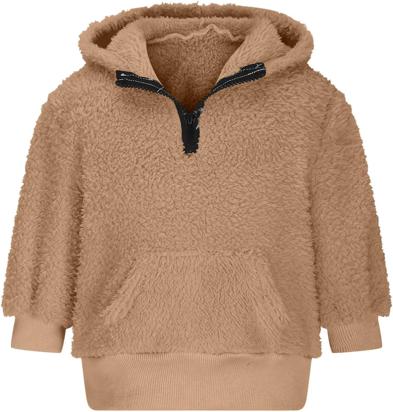 Kids Girls Fleece Hoodies Quarter Zip Pullover Sweatshirt Fuzzy Sherpa Hoodie Toddler Boys Warm Clothes Fluffy Sweater